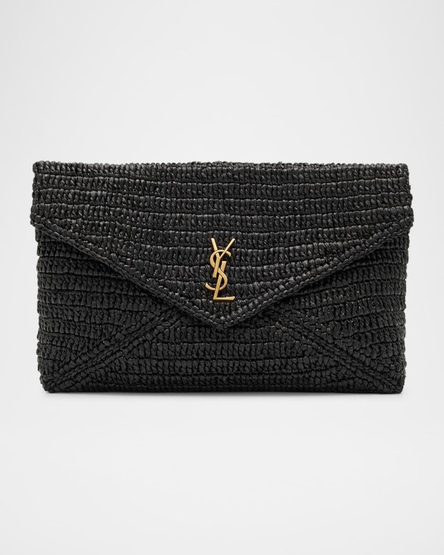 Large Envelope Flap YSL Clutch Bag in Raffia
